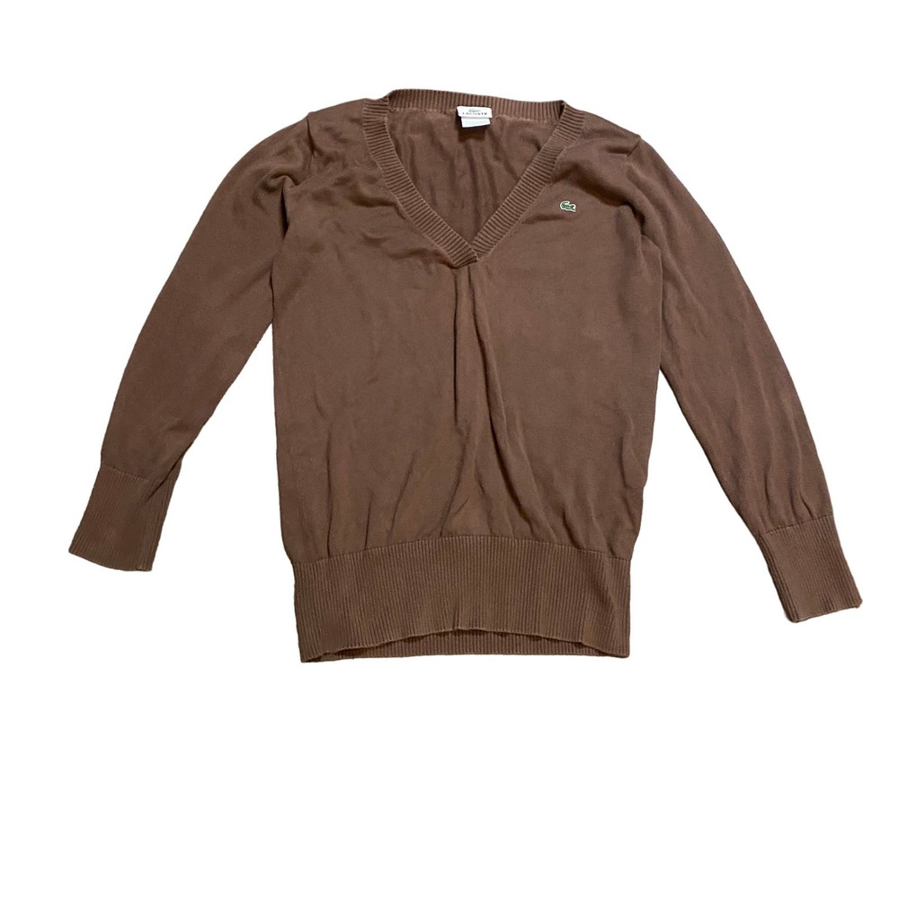 Lacoste Brown V-Neck Cotton Y2K Sweater Women's 42 / L